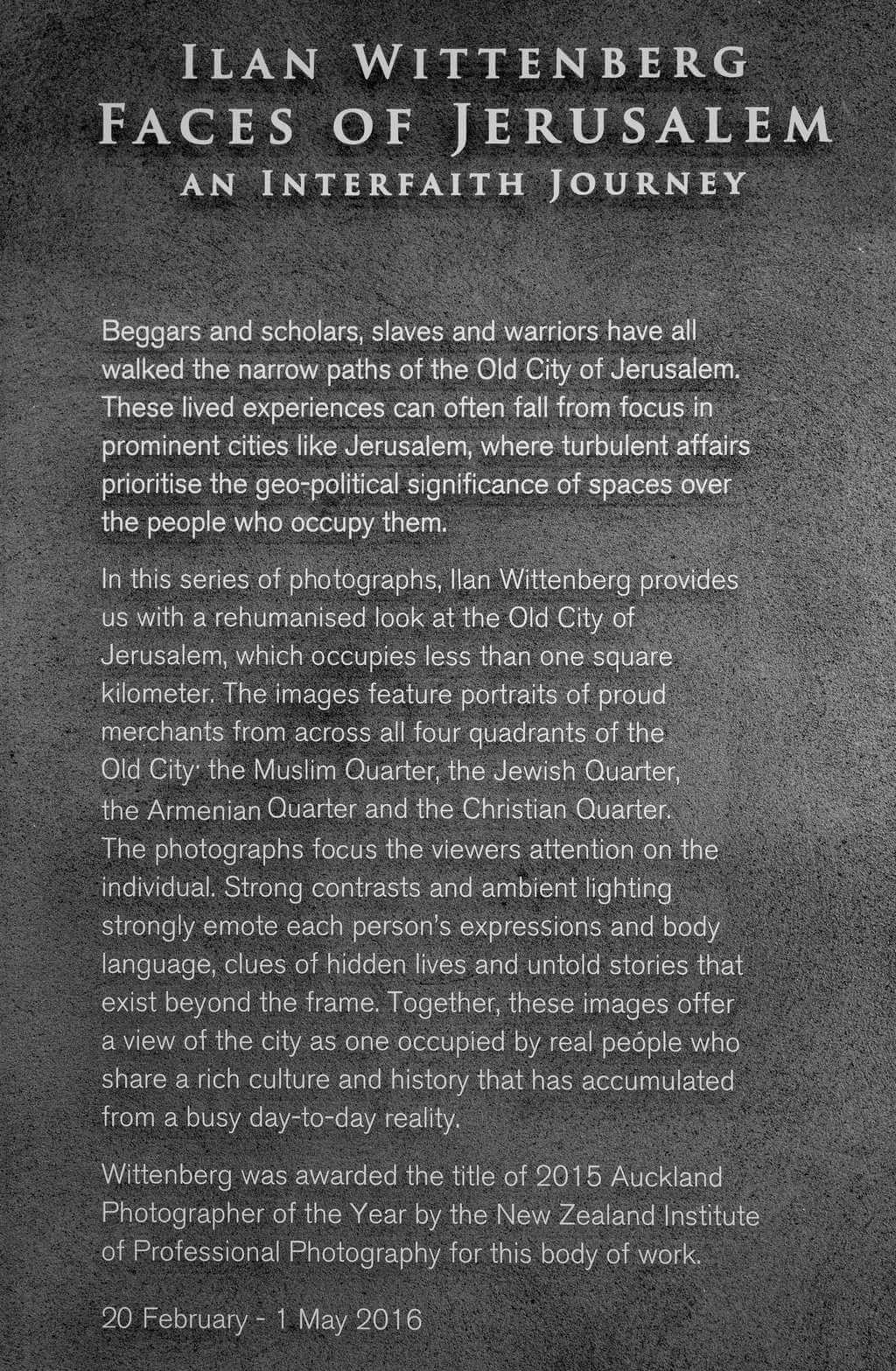 Faces of Jerusalem Gallery Notice